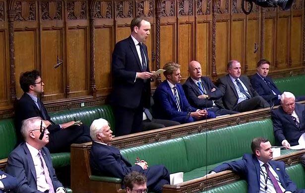 A file photo taken from video shows Member of the British Parliament William Wragg (standing), a Conservative party member, addressing the House of Commons.   / Credit: Reuters