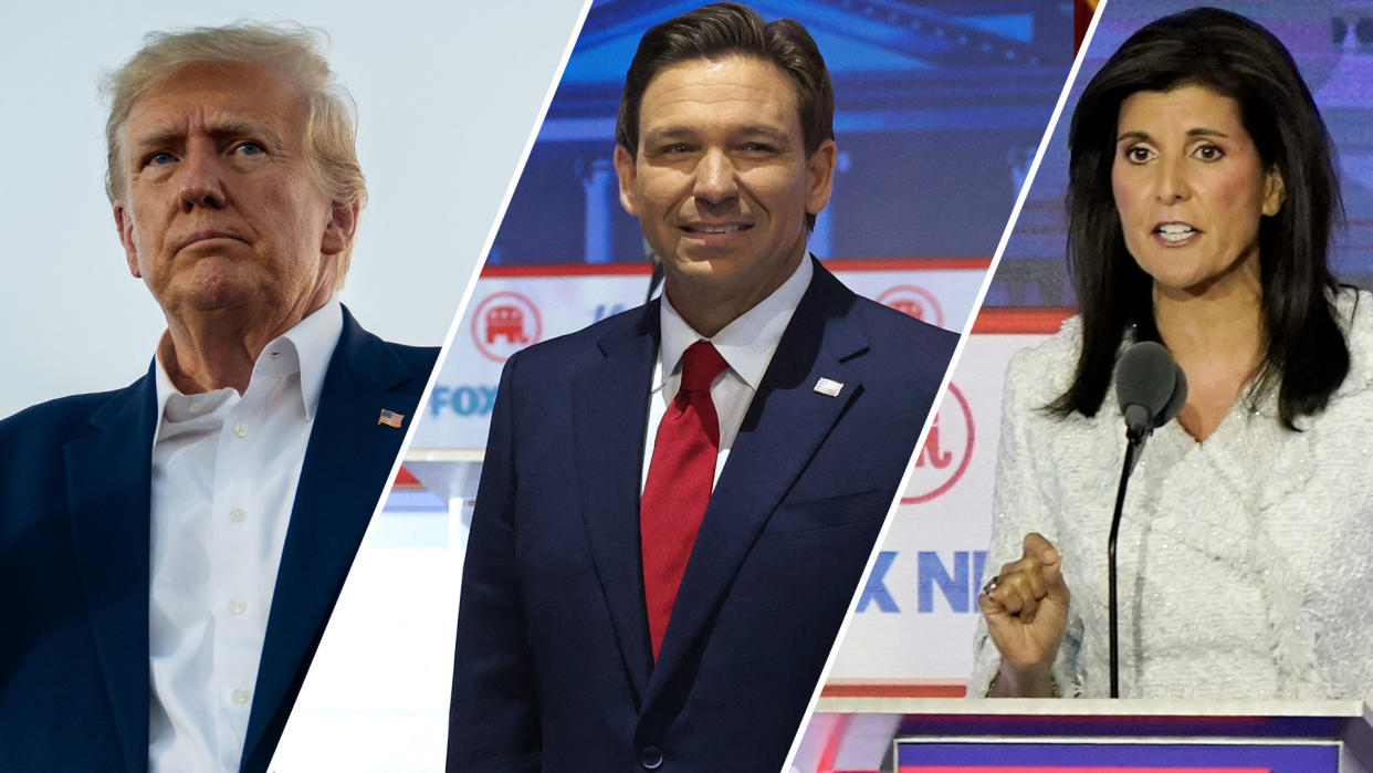 Donald Trump, Ron DeSantis and Nikki Haley, all of whom are running for president.