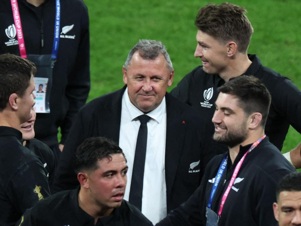 New Zealand’s head coach Ian Foster celebrates with his players (AFP via Getty Images)