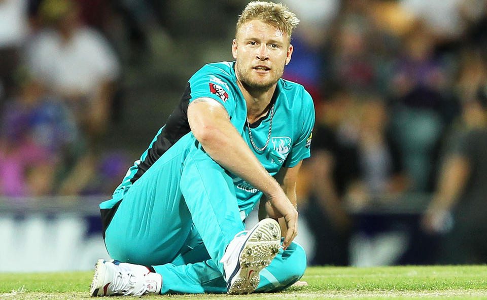 Andrew Flintoff, pictured here in action for the Brisbane Heat in the BBL in 2015.