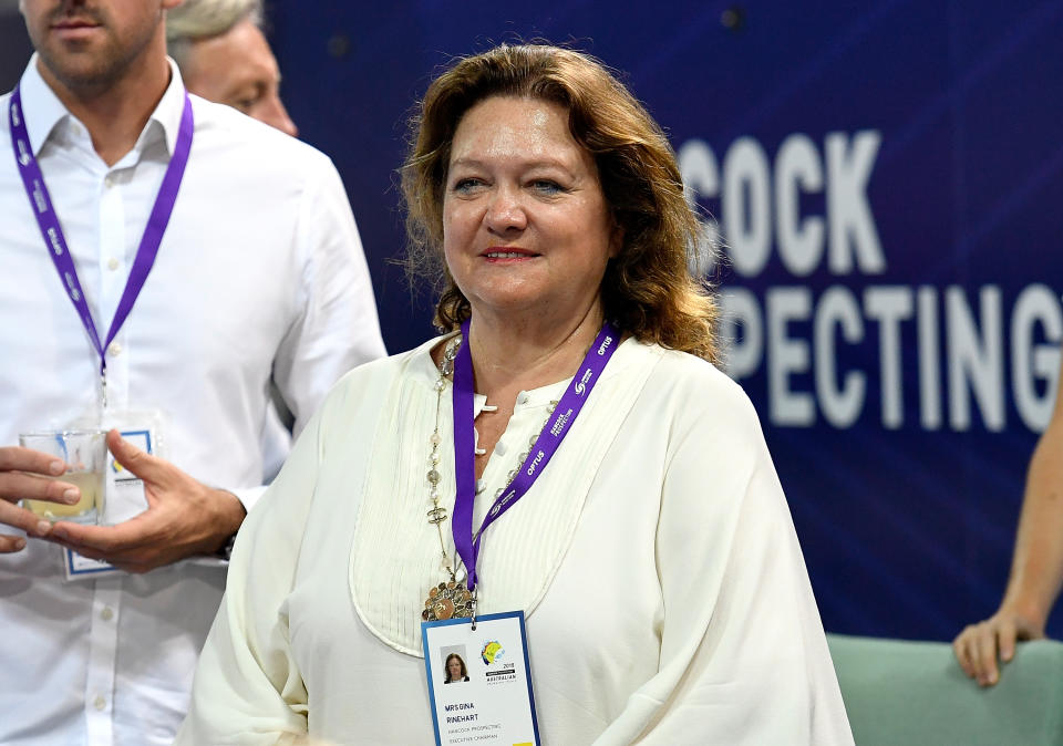 GOLD COAST, AUSTRALIA - MARCH 02: Mining magnate and business women Gina Rinehart is seen watching on during the 2018 Australia Swimming National Trials at the Optus Aquatic Centre on March 2, 2018 in Gold Coast, Australia.  (Photo by Bradley Kanaris/Getty Images)