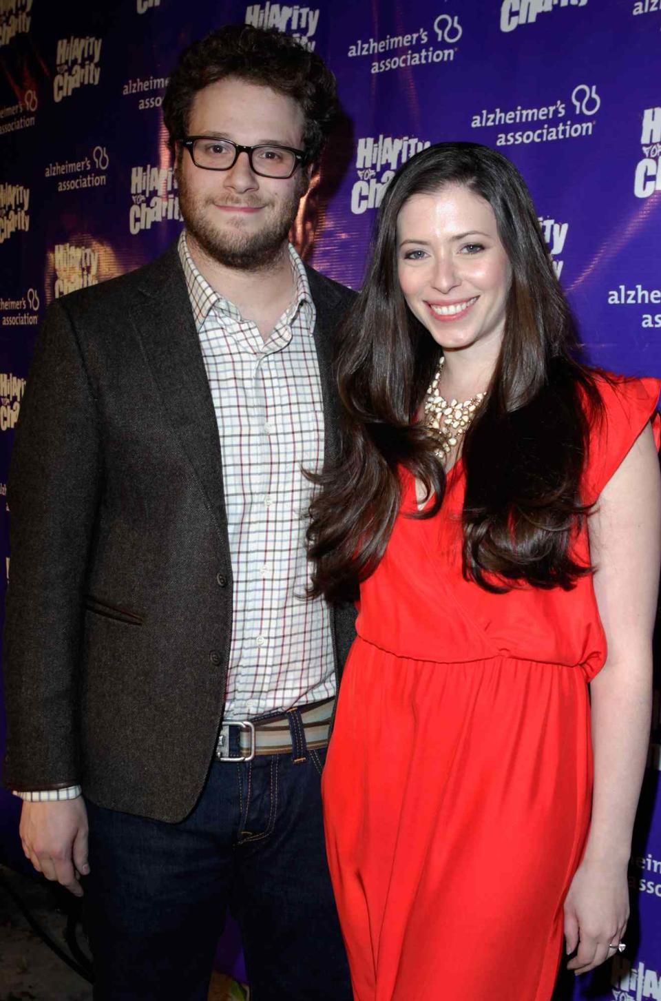 Seth Rogen and Lauren Miller arrive at "Hilarity For Charity" To Benefit The Alzheimer's Association at Vibiana on January 13, 2012 in Los Angeles, California