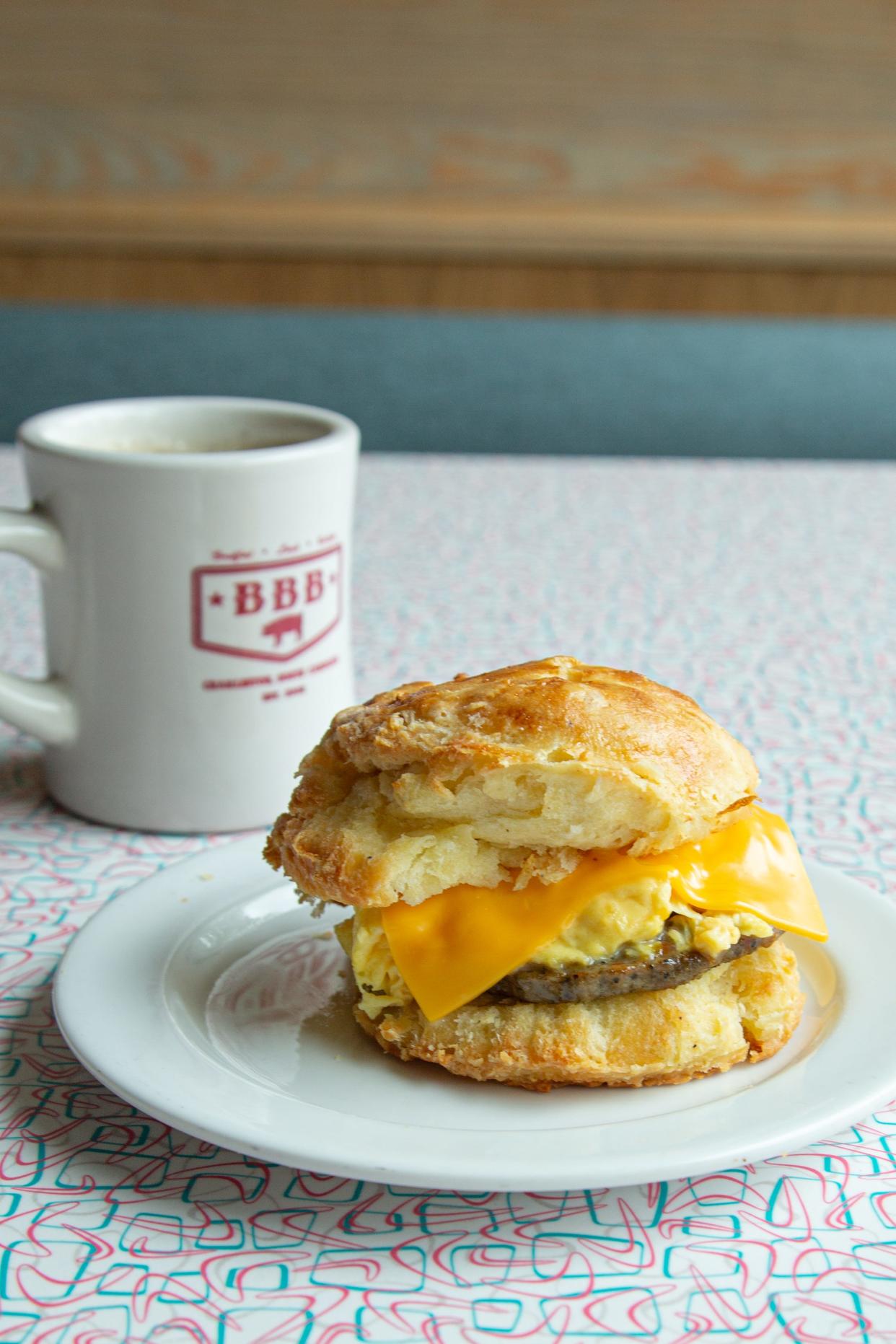 The Big Bad Breakfast sandwich is topped with two eggs and a choice of patty sausage, country ham or bacon.