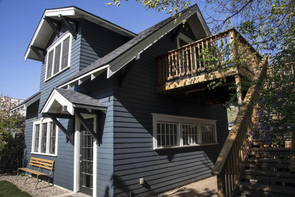 This accessory dwelling unit (ADU) has a living space on the second floor above an external garage is fitted with plumbing, bed, and a small kitchen. Boise has seen a spike this year in applications to build units like these.