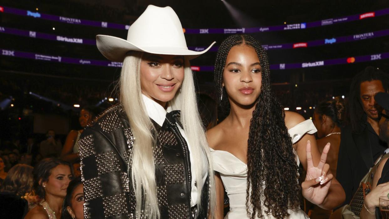 los angeles february 4 beyoncé and blue ivy carter behind the scenes at the 66th annual grammy awards, airing live from cryptocom arena in los angeles, california, sunday, feb 4 800 1130 pm, live et500 830 pm, live pt on the cbs television network photo by francis speckercbs via getty images