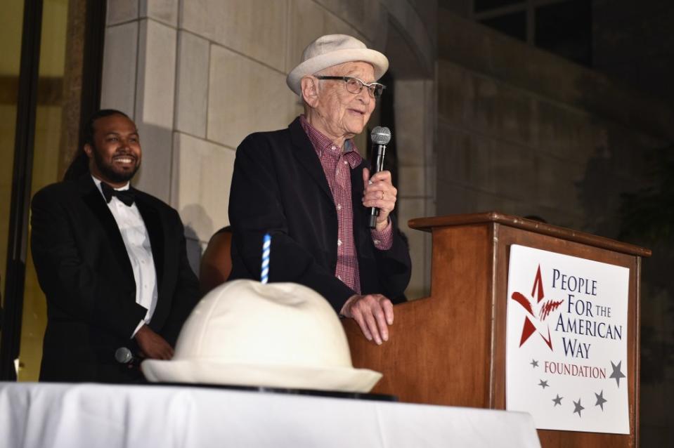 Norman Lear speaks at an event in NYC to celebrate People For the American Way Foundation (PFAW) founder and national treasure, legendary TV producer Norman Lear, in honor of his 95th birthday on Oct. 5, 2017, in New York City. (Photo by Bryan Bedder/Getty Images for People For The American Way)