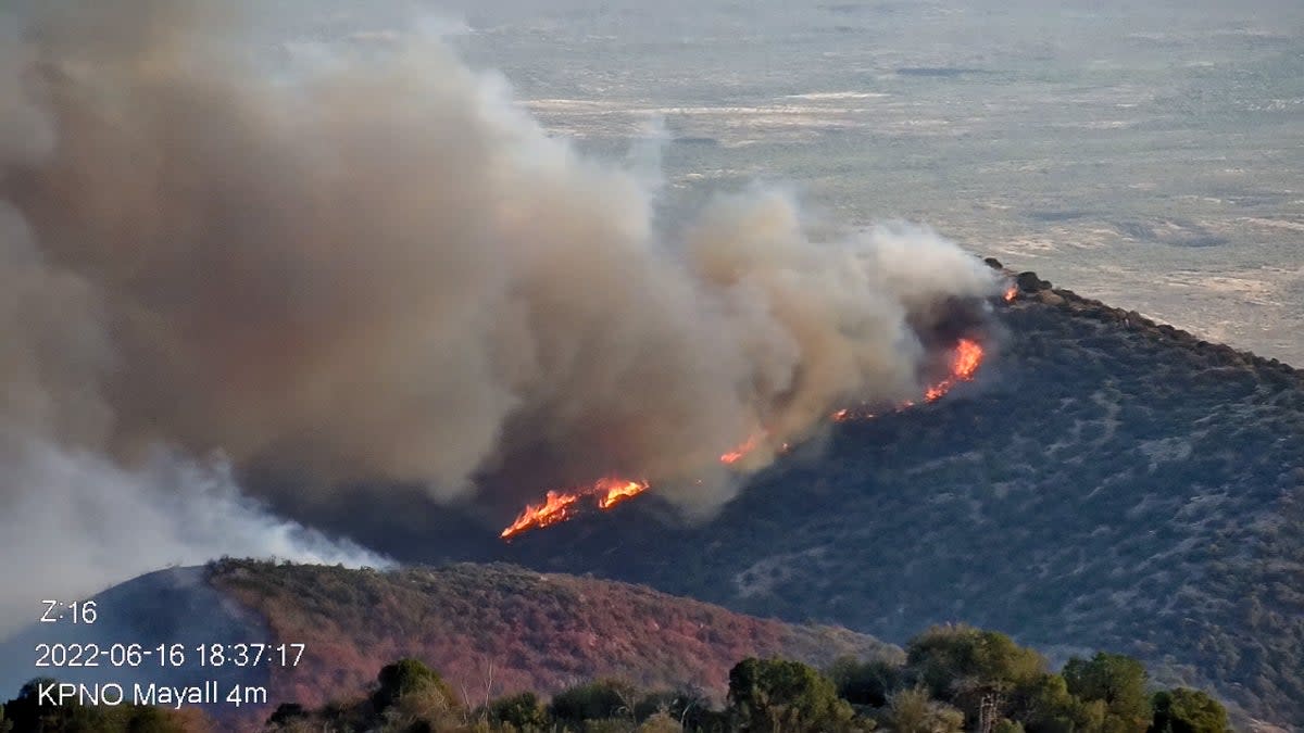 The Contreras Fire burning near the Kitt Peak National Observatory on Thursday (KPNO/NOIRLab/NSF/AURA)