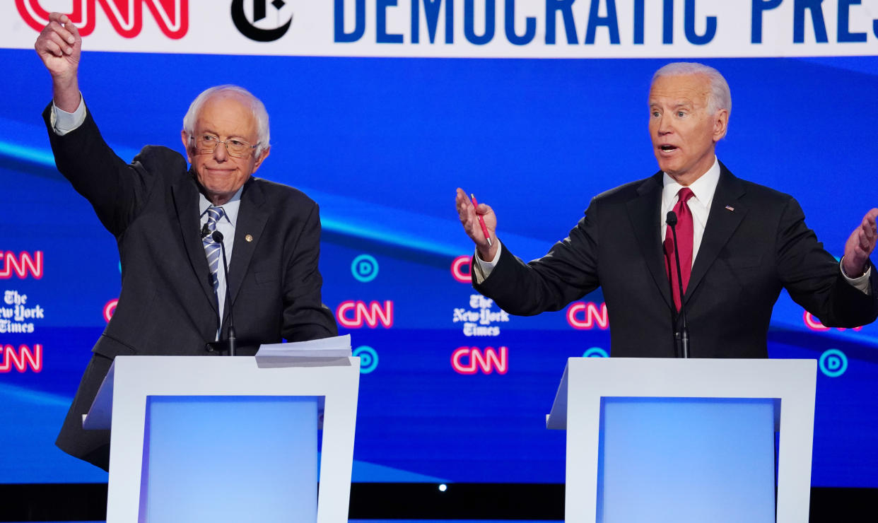 Sen. Bernie Sanders and former Vice President Joe Biden debate in Westerville, Ohio, earlier this month. (Photo: Shannon Stapleton/Reuters)