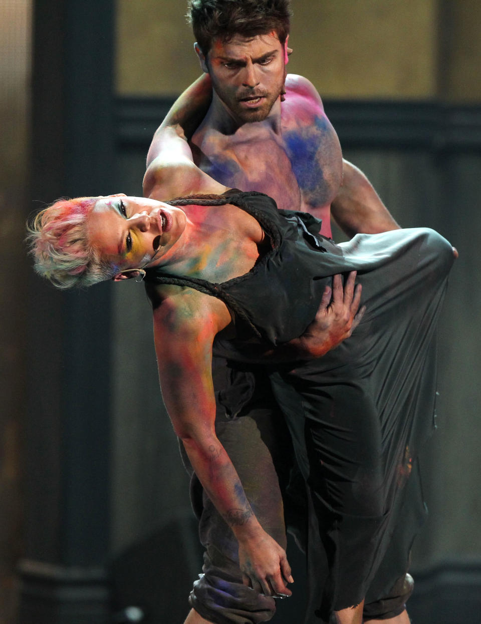 Pink performs “Try” at the 40th Anniversary American Music Awards on Sunday, Nov. 18, 2012, in Los Angeles. (Photo by Matt Sayles/Invision/AP)