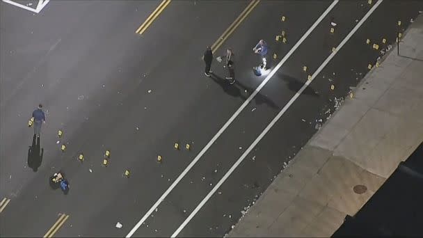 PHOTO: Police investigate the intersection that was the scene of a shooting that injured 9 in the Kensington area of Philadelphia, Nov.5, 2022. (WPVI-TC/ABC via AP)