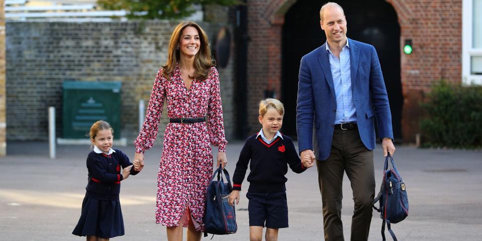 <p>Back to school! The proud parents escort Princess Charlotte and Prince George to Thomas's Battersea for their first day.</p>