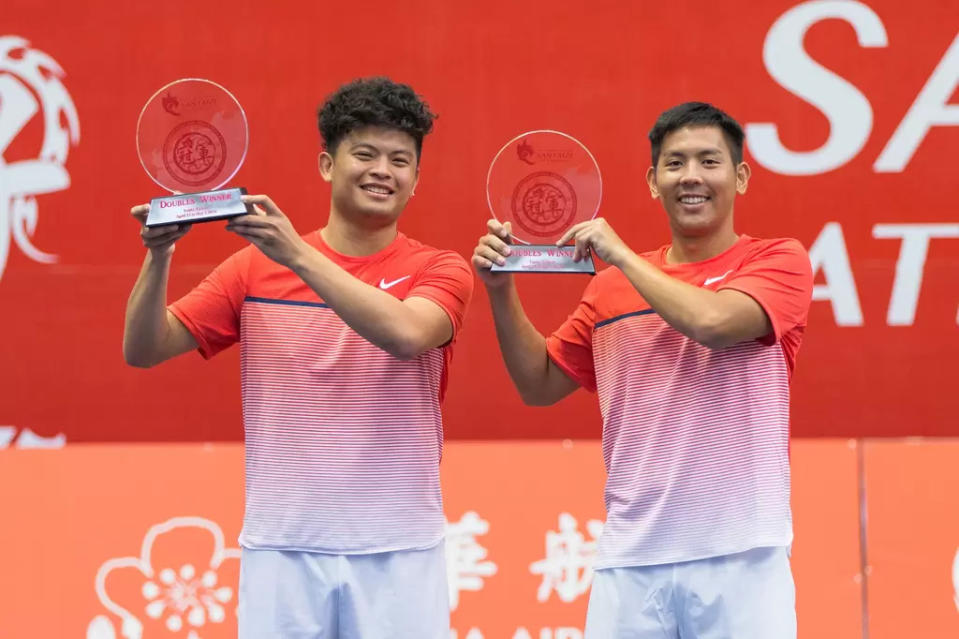 已經半退休的2016華國三太子盃雙打冠軍謝政鵬(左)和楊宗樺將復出參賽。體育署提供