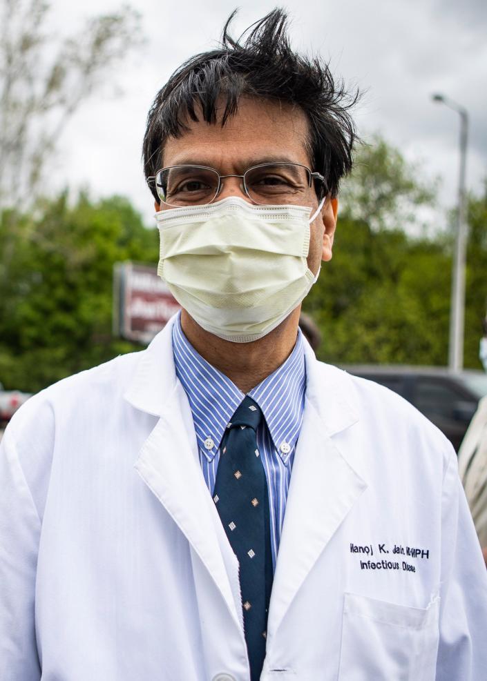 Dr. Manoj Jain, the infectious disease expert advising Memphis, poses for a portrait at Christ Community Health Center on Frayser Blvd, in Memphis, Tenn., on Saturday, April 25, 2020. 