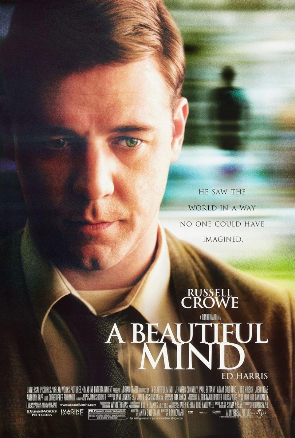 <p><em>A Beautiful Mind</em> was — simply beautiful. Released on December 21, 2001, the film took home Oscars for Best Picture, Best Supporting Actress (Jennifer Connelly), Best Director (Ron Howard) and Best Adapted Screenplay. John Forbes Nash Jr. (Russell Crowe) is a mathematical genius who found himself on the cusp of worldwide acclaim from one of his discoveries. His story is inspired by events in the biography <em>A Beautiful Mind </em>by Sylvia Nasar. </p>