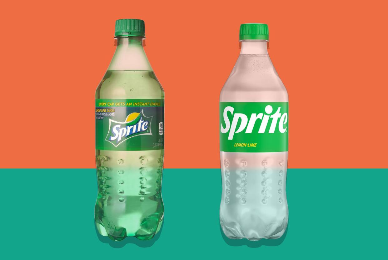 Old and new Sprite bottle packaging