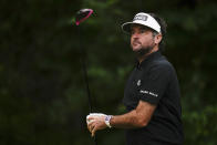 Bubba Watson watches his tee shot on the 12th hole during the third round of the PGA Championship golf tournament at Southern Hills Country Club, Saturday, May 21, 2022, in Tulsa, Okla. (AP Photo/Sue Ogrocki)