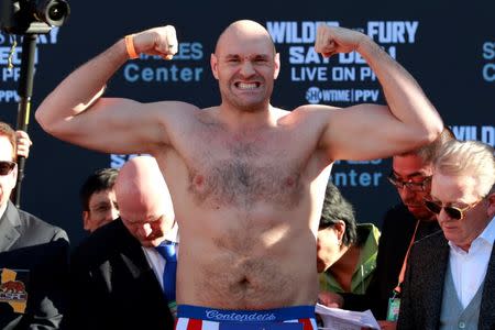 FILE PHOTO: Boxing - Deontay Wilder & Tyson Fury Weigh-In - Los Angeles Convention Center, Los Angeles, United States - November 30, 2018 Tyson Fury during the weigh in Action Images via Reuters/Andrew Couldridge