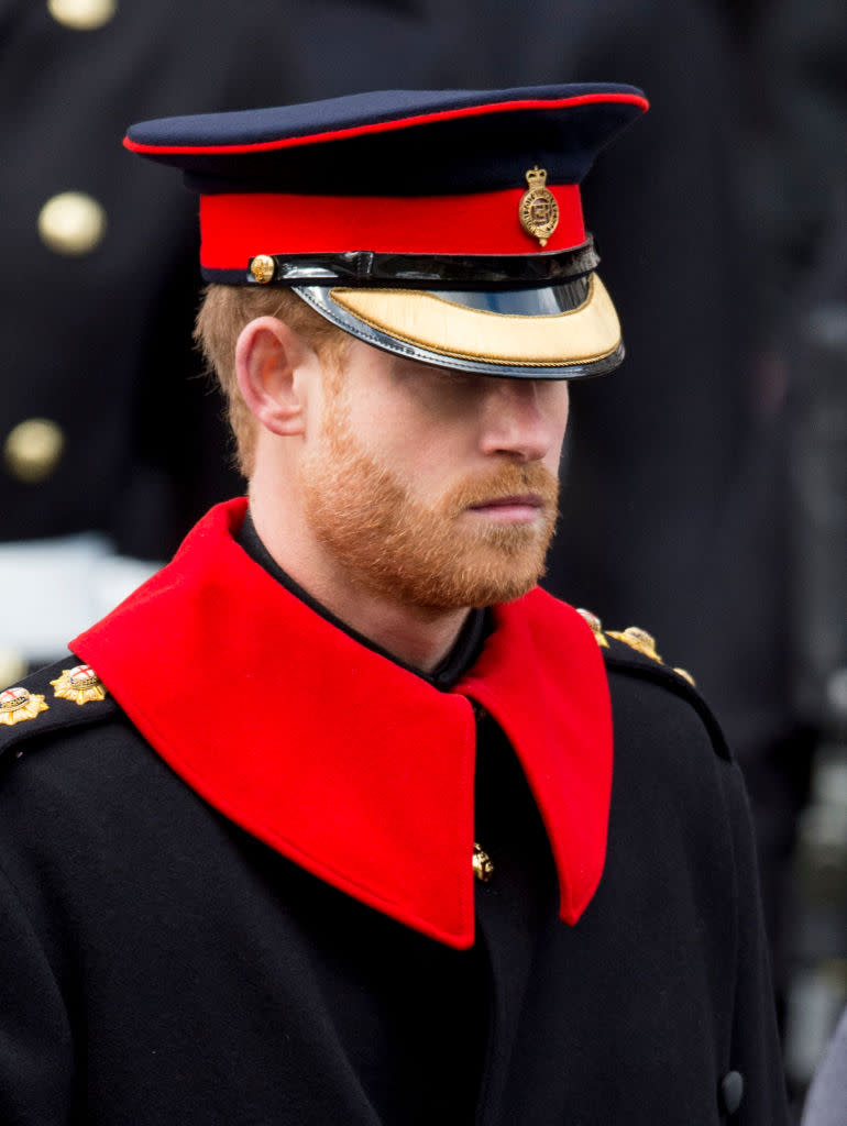 <p>Historically, full facial beards have aways been forbidden while on official duty (although some officers have been known to wear moustaches). A member of the elite cavalry regiment <a rel="nofollow noopener" href="http://www.mirror.co.uk/news/uk-news/prince-harry-breaks-military-rules-11509173" target="_blank" data-ylk="slk:told The Mirror;elm:context_link;itc:0;sec:content-canvas" class="link ">told <em>The Mirror</em></a>. “Prince Harry is letting us all down. There’s no place for beards in the Queen’s cavalry.” <em>(Photo: Getty)</em> </p>