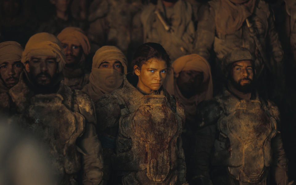 En esta imagen proporcionada por Warner Bros. Pictures, Zendaya en una escena de "Dune: Part Two". (Warner Bros. Pictures vía AP)