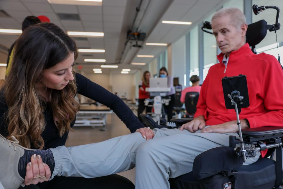 A patient with ALS gets examined at the University of Cincinnati Gardner Neuroscience Institute.