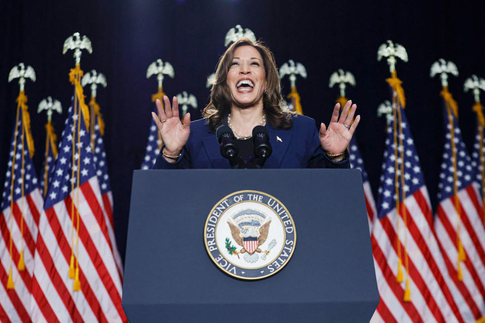 Kamala Harris smiles as she speaks (Kamil Krzaczynski / AFP - Getty Images)