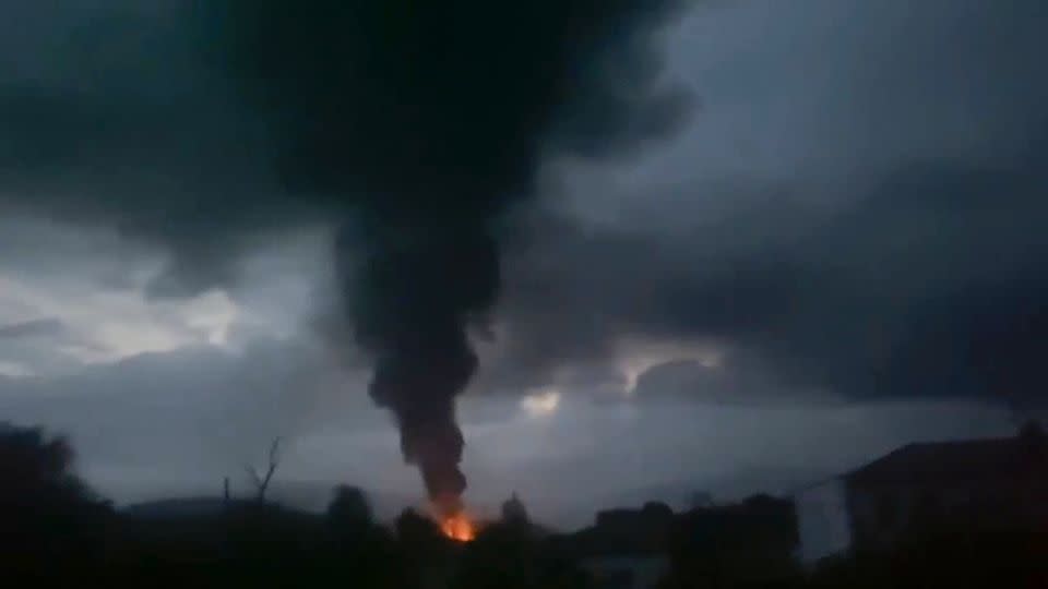 A video shared by Siranush Sargsyan showed smoke rising from a gas station outside Stepanakert on Monday evening. - From Siranush Sargsyan via X/AP