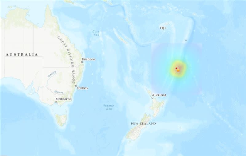 紐西蘭再度發生地震，規模6.4。（圖／翻攝自美國地質調查所網站）