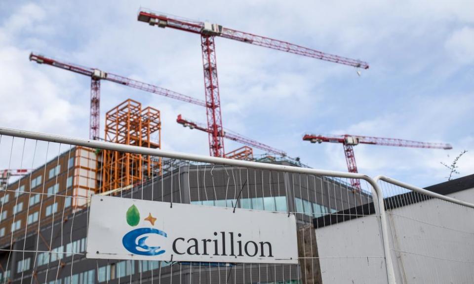 Cranes stands idle above the Midland Metropolitan Hospital construction site, operated by Carillion