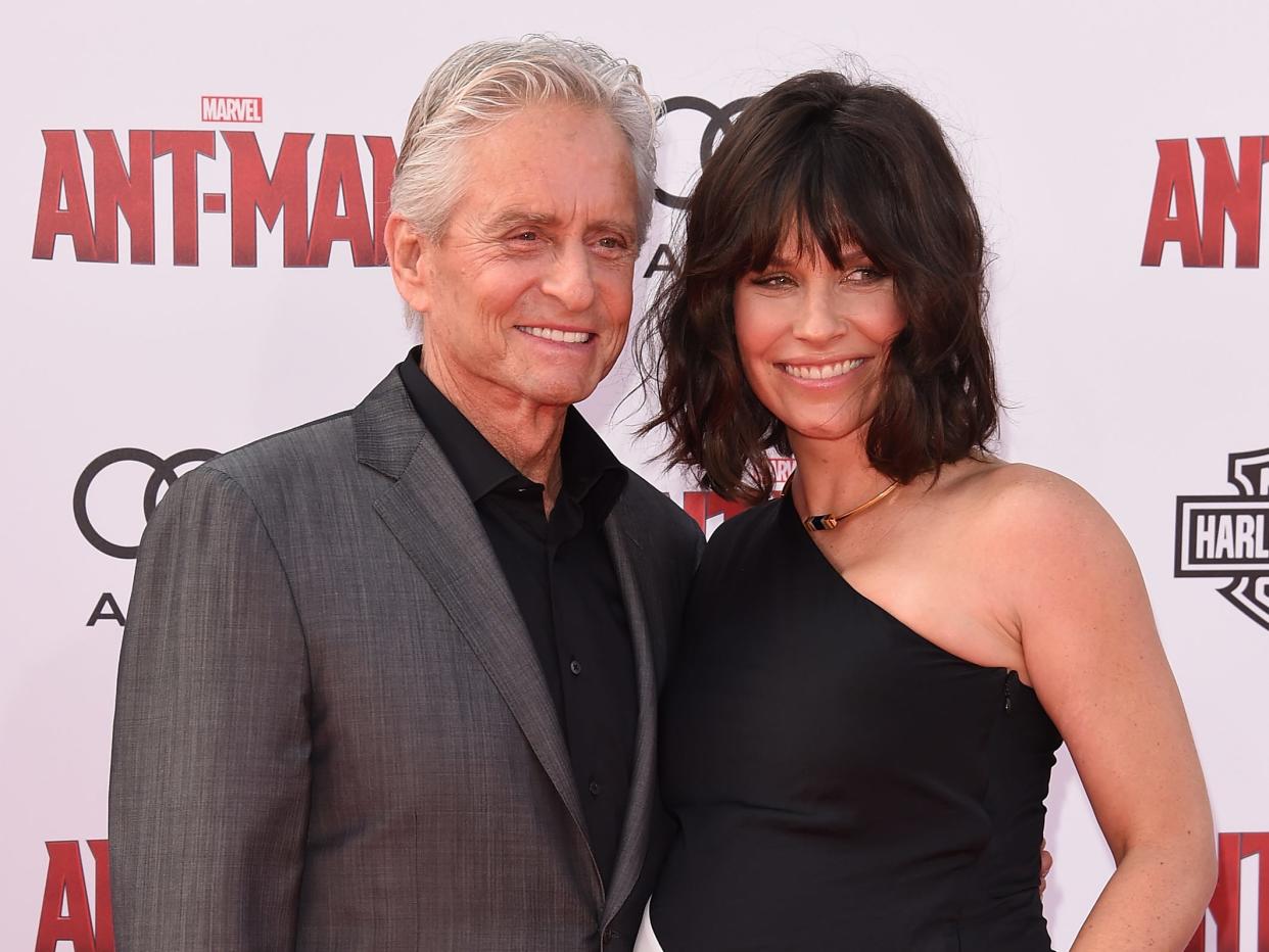 Michael Douglas and Evangeline Lilly at the "Ant-Man" premiere on June 29, 2015.