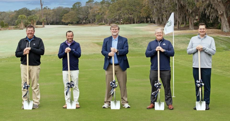 Groundbreaking ceremonies were held on Feb. 29 for the Omni Amelia Oak Marsh Course renovation. From the left are: Charlie Gray, Omni Amelia Island Resort superintendent; Jonathan Bridge, director of golf, Beau Welling, chief architect, Beau Welling Design; Theo Schofield, managing director, Omni Amelia Island Resort; Robert Stanfield, senior vice-president of operations, Omni Hotels & Resorts.