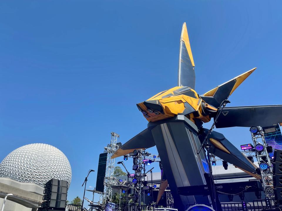 guardians of the galaxy cosmic rewind entrance in front of epcot ball disney world