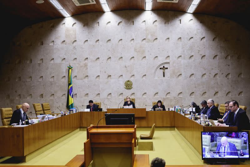 FILE PHOTO: Session of trial for the storming of government buildings in the capital Brasilia on Jan. 8, at the Supreme Court, in Brasilia