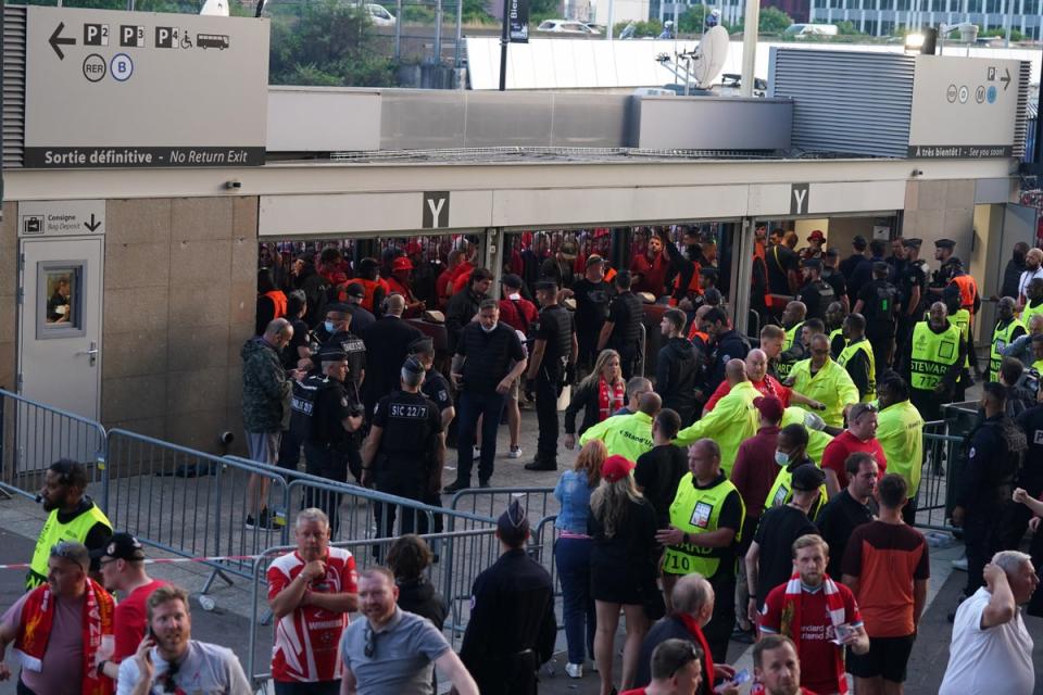 Fans were waiting outside the Y gates to enter the stadium as kick-off was delayed before the Champions League final (Nick Potts/PA) (PA Wire)