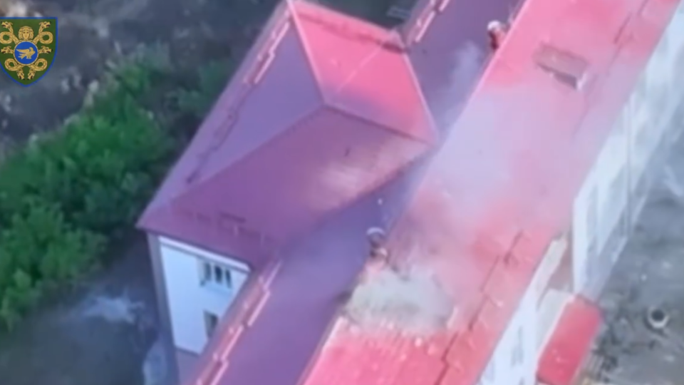 A Ukrainian video from 8 August shows the Russian flag on a school roof being destroyed