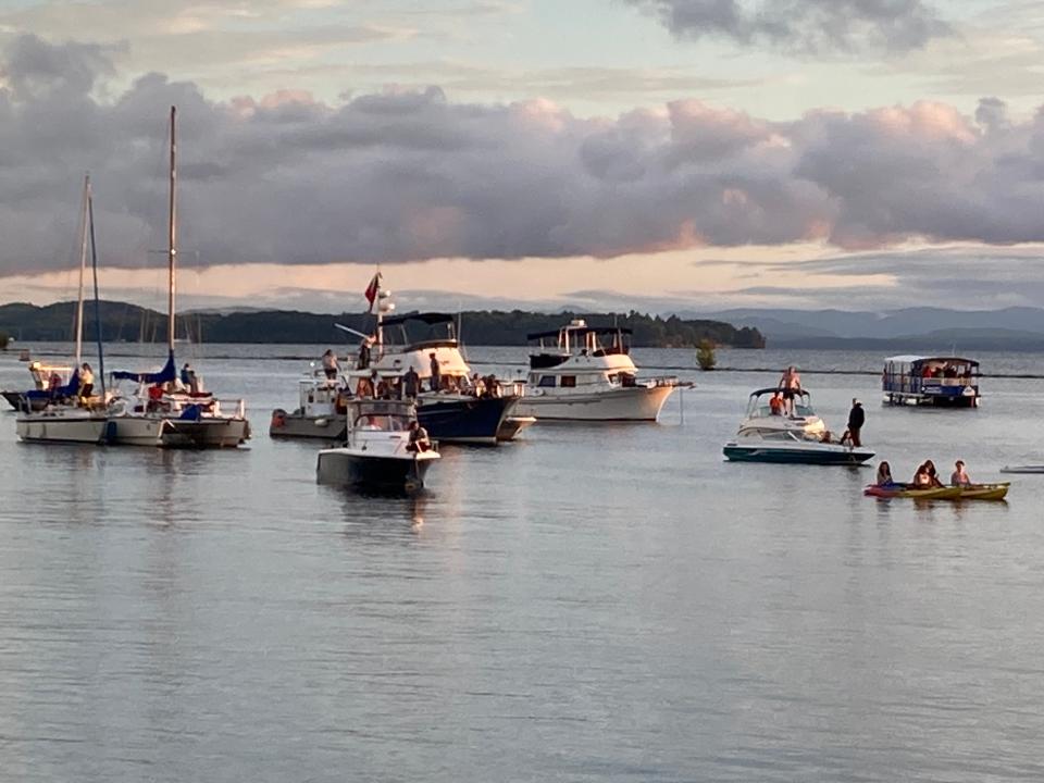 Fans arrive by boat to listen to Vermont musician Noah Kahan in concert July 29, 2023 at Waterfront Park in Burlington.