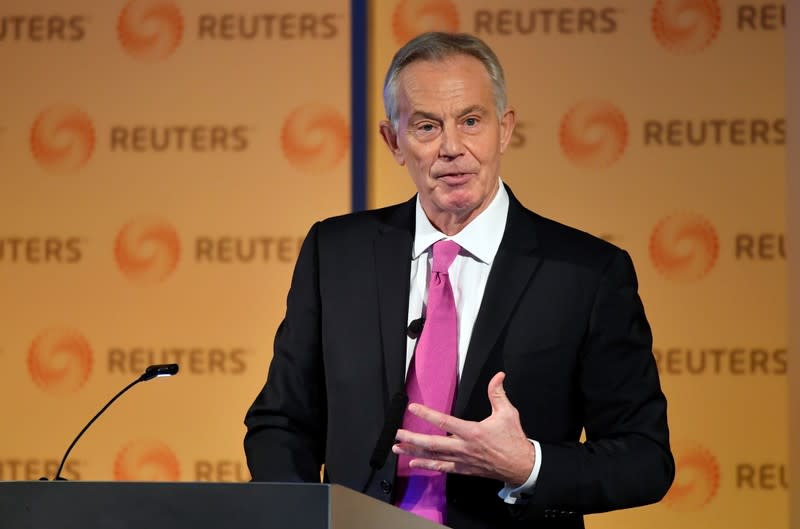 Former British PM Blair speaks at a Reuters Newsmaker event in London