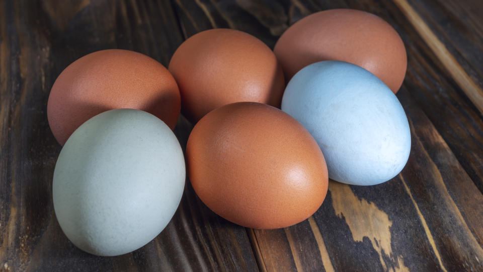 Keines dieser Eier ist gefärbt: Die blauen stammen von einem Araucana-Huhn (Bild: Getty Images)