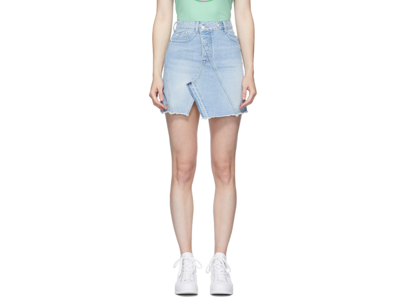 SJYP Blue Asymmetric Denim Miniskirt  