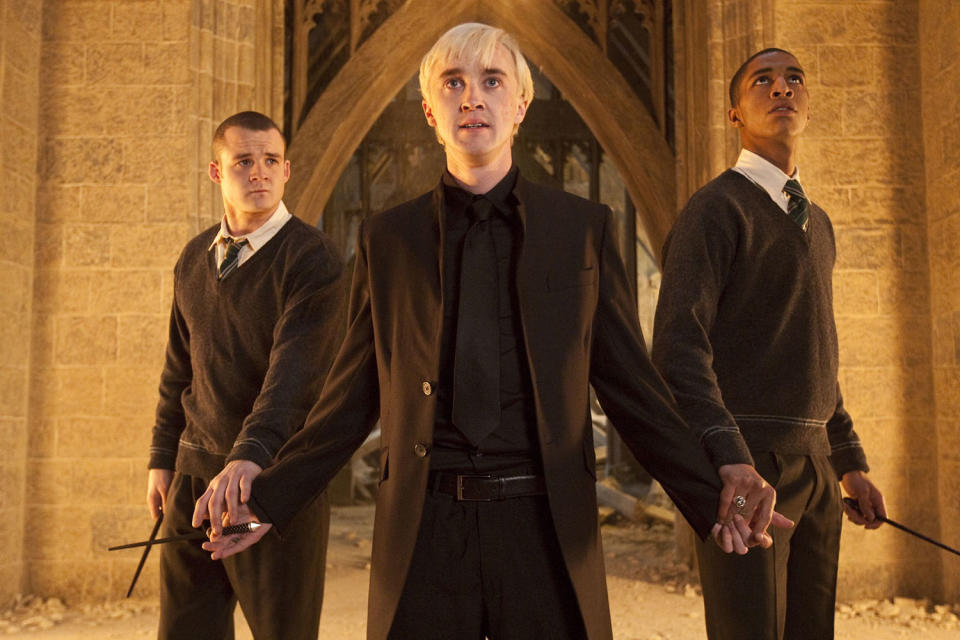 Josh Herdman as Goyle with Tom Felton and Louis Cordice in Harry Potter and the Deathley Hallows Part II. (Warner Bros.)