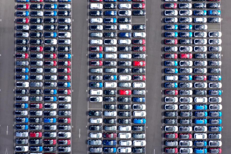 GRIMSBY, ENGLAND - MAY 05:  Imported vehicles sit at the docks near Immingham on May 05, 2020 in Grimsby, England. During the coronavirus (Covid-19) lockdown new car sales have dropped 97%, reportedly the lowest since the end of World War II (Photo by Christopher Furlong/Getty Images)