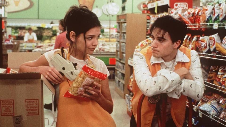 Girl and boy in a grocery store