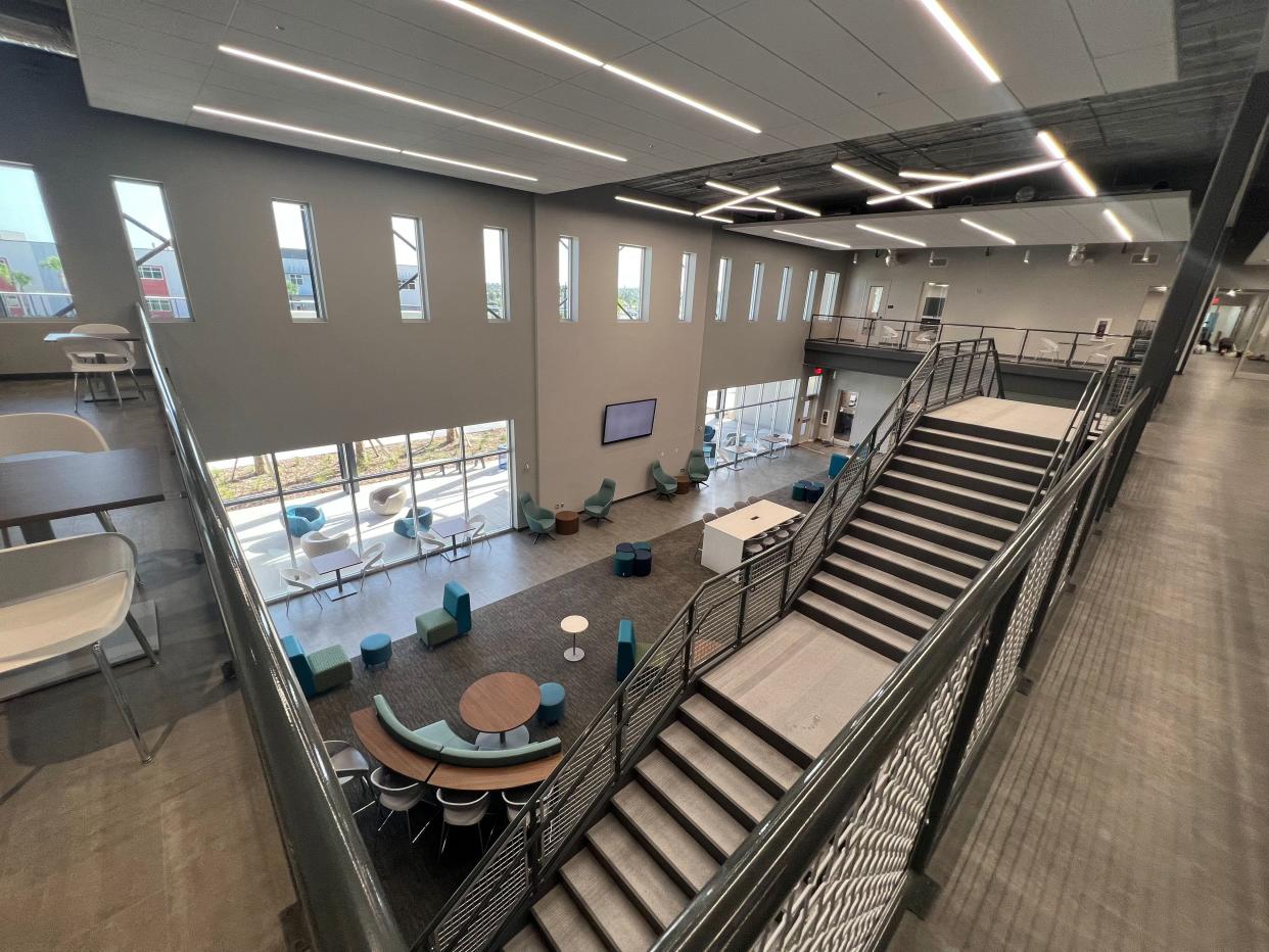 This is the main area in the new high school where students can collaborate or sit and work on their studies.