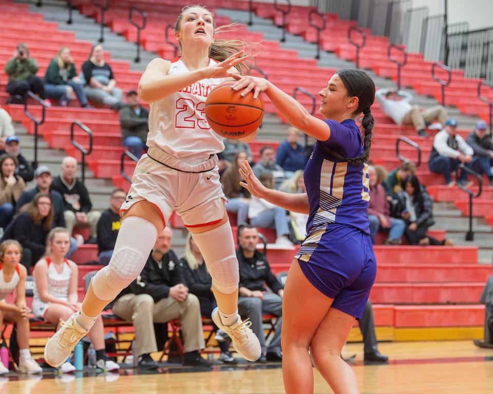 Pinckney's Audrey Wardlow (left) and Fowlerville's Tori Briggs (right) will lead their teams against one another Jan. 5 at Fowlerville.