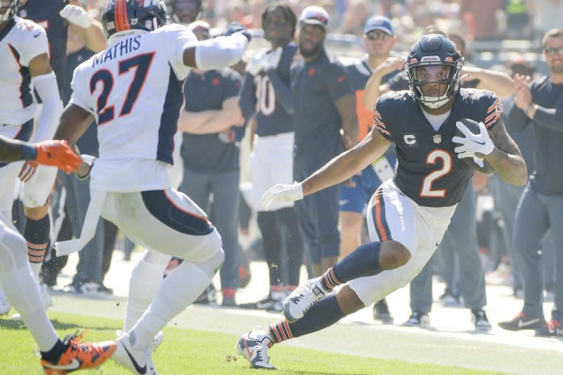 Chicago Bears wide receiver D.J. Moore (R) totaled 793 yards and five touchdowns through 10 games this season. File Photo by Mark Black/UPI