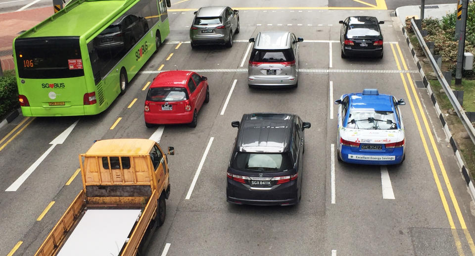 Vehicles on the road in Singapore, illustrating a story on COE quota. 