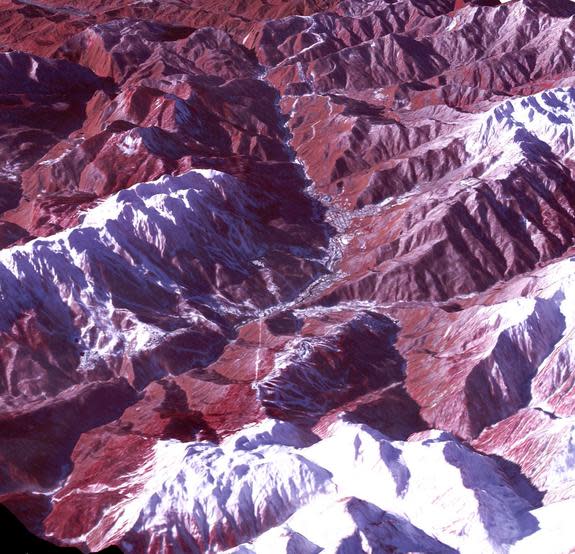 The 2014 Winter Olympic ski runs may be rated double black diamond, but they're not quite as steep as they appear in this image of the skiing and snowboarding sites for the Sochi Winter Olympic Games, acquired on Jan. 4, 2014, by NASA's Terra s