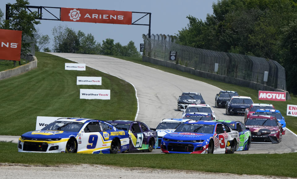 Jul 4, 2021; Elkhart Lake, Wisconsin, USA; NASCAR Cup Series driver Chase Elliott (9) during the Jockey Made in America 250 Presented by Kwik Trip at Road America. Elliott won the race. Mandatory Credit: Mike Dinovo-USA TODAY Sports