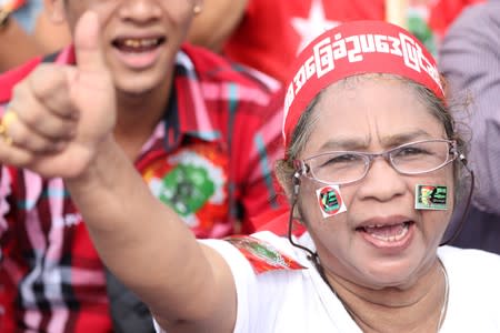 People who support the amending of Myanmar’s constitution gather at a rally in Yangon