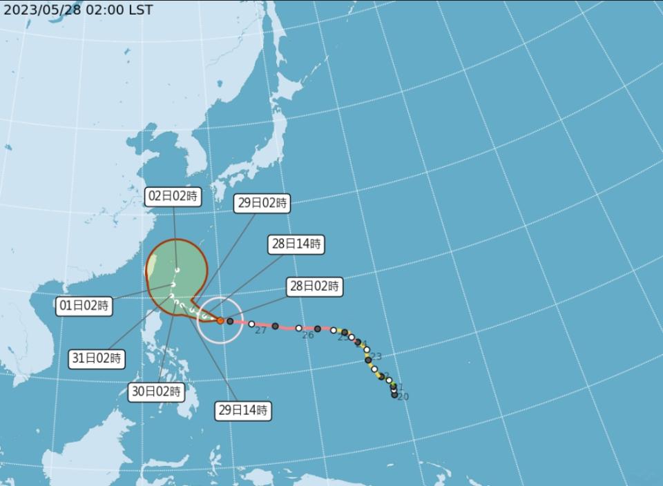 「瑪娃」颱風路徑預報。（圖／中央氣象局）