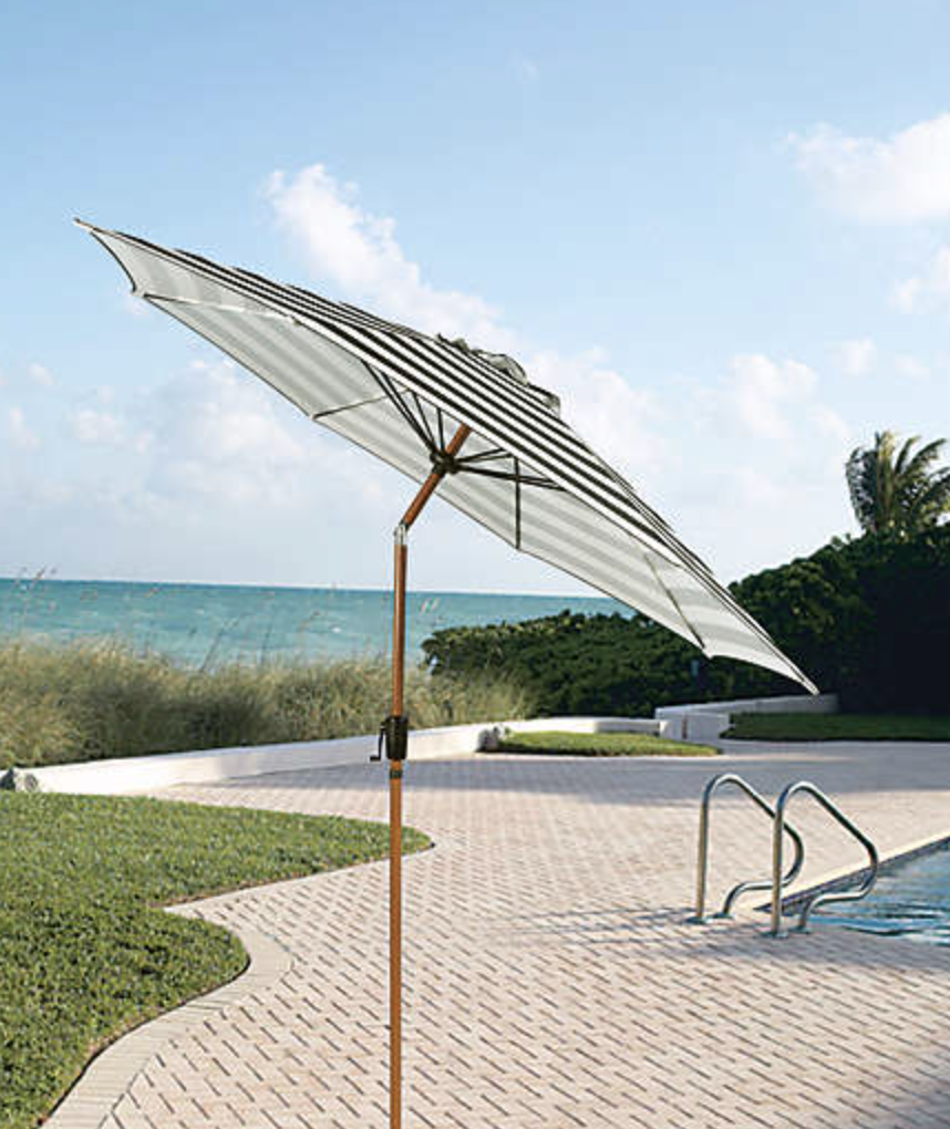 W Home 9-Foot Striped Cabana Umbrella in Black/White Stripe (Photo via Bed Bath & Beyond)